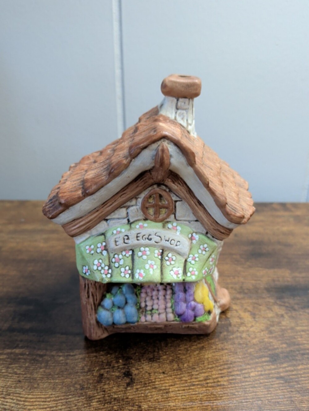 Vintage Ceramic House Egg Shop Music Box Easter Decor